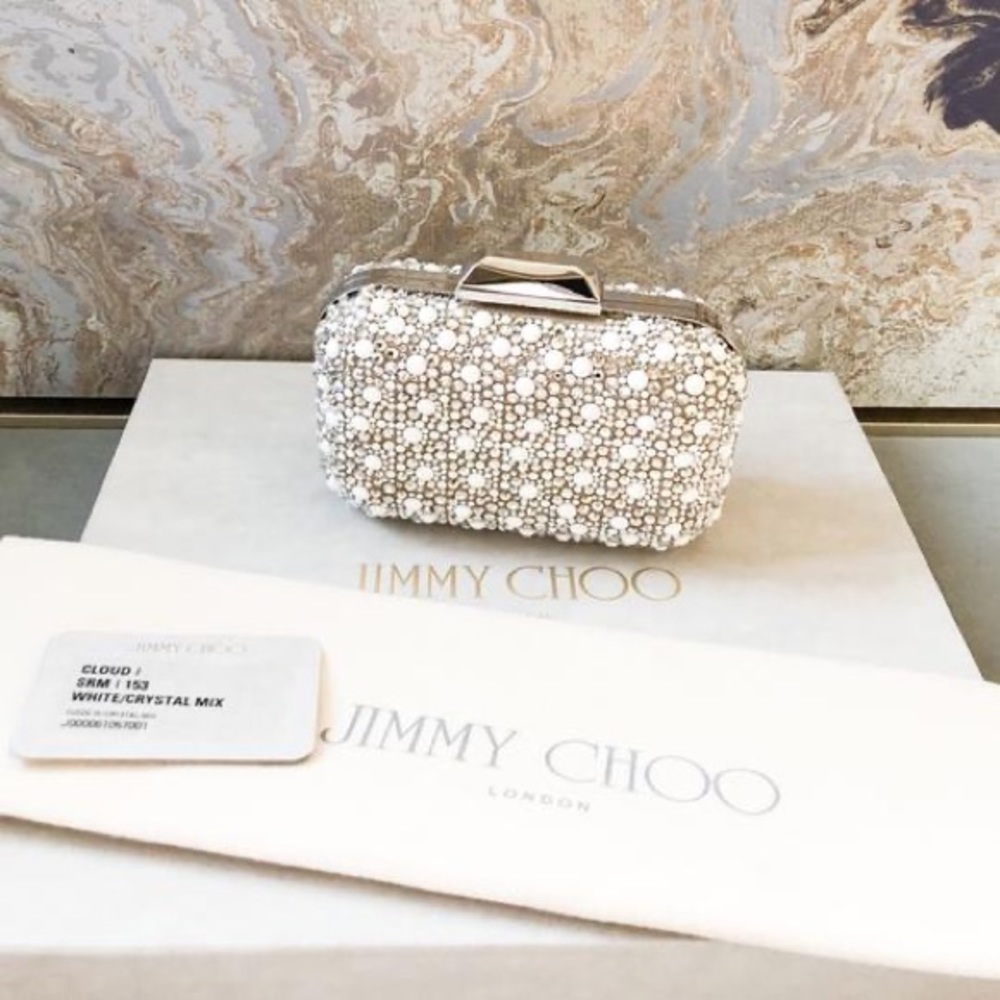 Jimmy Choo Cloud White Suede Crystal Mix Clutch